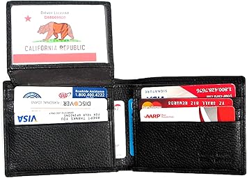 RFID Blocking Genuine Top Grain Leather Men's Wallet Bifold ID Window 8 Credit Card Slot -BLACK