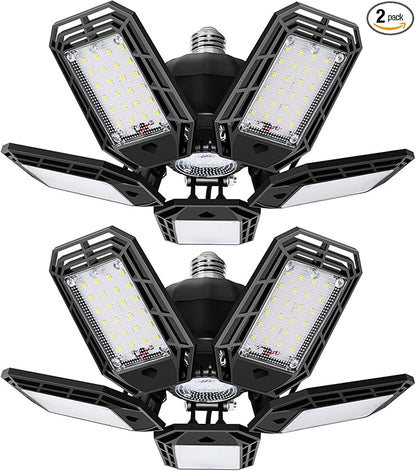 2 Pack LED Garage Light, 150W Ultra Bright Shop Light with 5 Adjustable Panels,15000LM 6500K E26E27 Deformable Ceiling Lights for Garage, Workshop