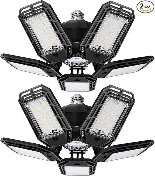 2 Pack LED Garage Light, 150W Ultra Bright Shop Light with 5 Adjustable Panels,15000LM 6500K E26E27 Deformable Ceiling Lights for Garage, Workshop