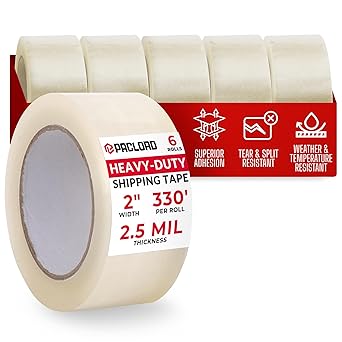 2" x 110 Yards Clear Packing Tape, 2.5 Mil Thick, Pack of 6 Rolls - Heavy-Duty Carton Sealing Tape Refill Rolls with Superior Adhesion for Packaging, Moving, or Shipping Boxes