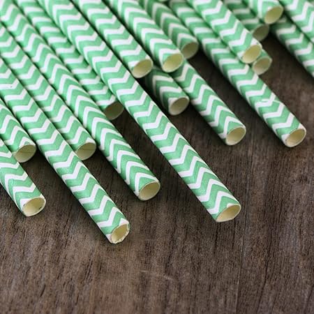 ABOOFAN Party Striped Decorative Straws 25 Pcs Light Green Paper Straws Safe for Cocktails Smoothies