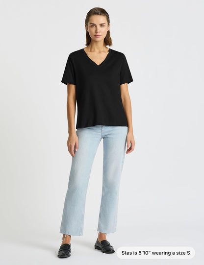 Presics Women’s Supima® Mercerised Cotton V-Neck T-Shirt – USA-Grown Cotton, Luxury Finish, Short Sleeve, Flattering Fit.