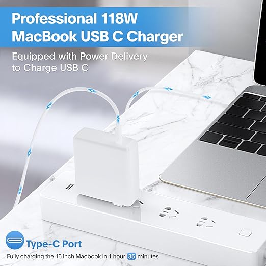 Mac Book Pro Charger - 118W USB C Fast Charger Power Adapter Compatible with MacBook ProMacBook Air 16 15 14 13 Inch, M1 M2 M3 M4, New iPad Pro and All USB C Device, Charge Cable 6.6ft