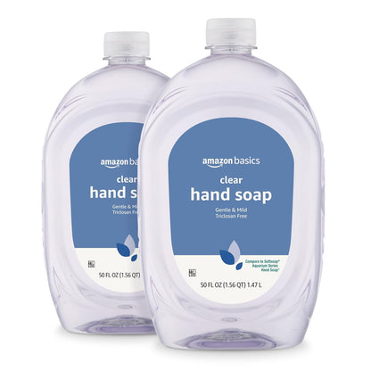 Basics Gentle & Mild Clear Liquid Hand Soap Refill, Triclosan-Free, Dermatologist-Tested, 50 Fl Oz, 2-Pack (Previously Solimo)
