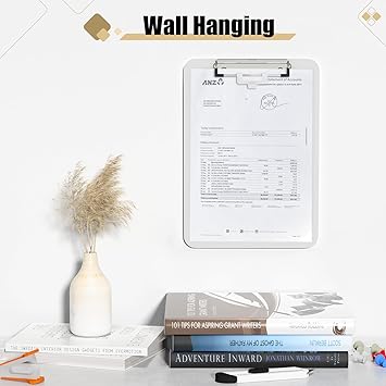 Hongri Plastic Clipboard, White 8.5x11" Clipboard, A4 Letter Size Clipboards for Nurses, Students, Office and Women, Clipboard with Pen Holder and Low Profile Clip, Size 12.5 x 9 Inch(White)