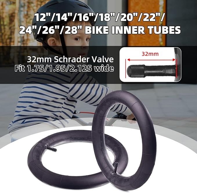 CALPALMY (2 Pack) 12"14"16"18"20"22"24"26"28" Kids Bike Inner Tubes Butyl Rubber Fit 1.75-2.125 with Schrader Valve - Compatible with Titan Racing Junior Range Kids Bike, RoadMountain Bike