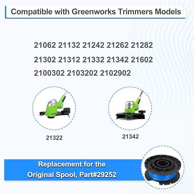 3 Pack Replacement Spool for Greenworks Weed Wacker String Compatible with Greenworks 20V, 40V Single Line Cordless Trimmers, Parts29252