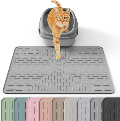 OHMO Cat Litter Mat Trapping Mat Premium Silicone Rubber 23.5x16 Grey, Waterproof and BPA Free Kitty Litter Box Mat, Easy to Clean and Keeps The Floor Tidy