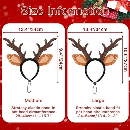 BWOGUE Dog Elk Reindeer Antlers Headband, Pet Christmas Costume Headwear Dog Antlers Costume, Dog Christmas Headband, Large Brown, Fits 13.4-21.3in Head Circumference, Wire-Supported Antlers