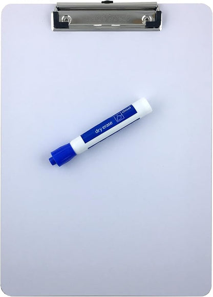 Clipboard Dry Erase Surface 9'' x 12.5'' Letter Size Low Profile Clip Whiteboard (Pack of 6)