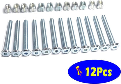 FGen 12pcs Crib Accessories M6 Bolt Nut M6 x 60mm Bookcase Reclining Head Screw Hammer Nut