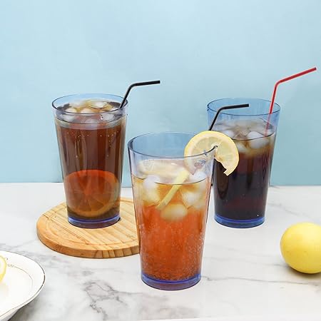 Unbreakable Plastic Drinking Glasses Set of 6 Shatterproof Tumblers, Reusable Glass Cups, Dishwasher Safe (16 Ounces)