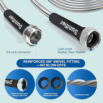 Metal Garden Hose 30 Ft Flexible Stainless Steel Water Hose 25 Ft 50 Ft With Hose Nozzle, Heavy Duty No Kink Hose (30FT)