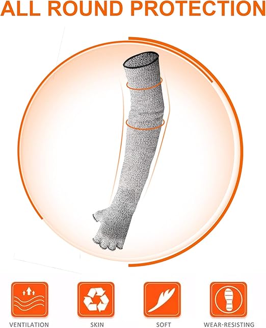 CAWANFLY Cut Resistant Sleeves with Half Finger Gloves, Level 5 Protection Protective Arm Safety Sleeves for Welding, Kitchen, Gardening (1 Pair)