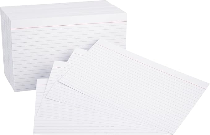 Basics Ruled Lined Index Note Cards, 500 Count, 5 Pack of 100, White, 5 in x 8 in