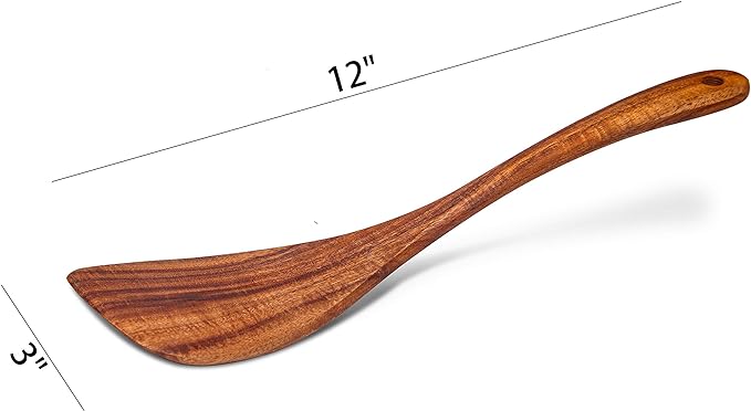Wooden Spatula Wooden Turner Acacia Wood,Long Handle Flat Frying Spatula Handmade for Kitchen Cookware (Frying Spatula)