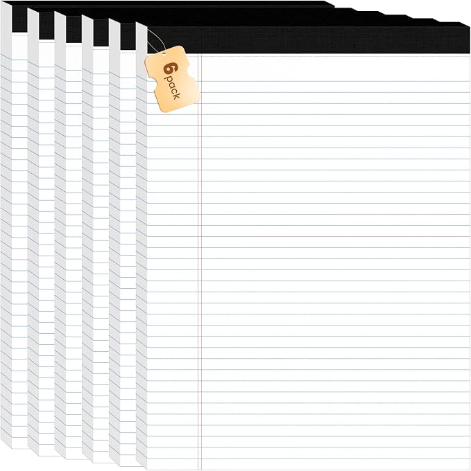 6Packs Legal Pads 8.5 x 11 Inch, 50Sheets/Pack, College Ruled & Perforated White Writing Pads, Pads of Paper 8.5 x 11, Lined Note Pads with Sturdy Backing for Office, Business & School Supplies