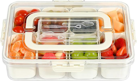 Portable Snackle Box Container, Divided Snack Tray with Lid and Handle, Clear Snack Box Container with 8 Compartments