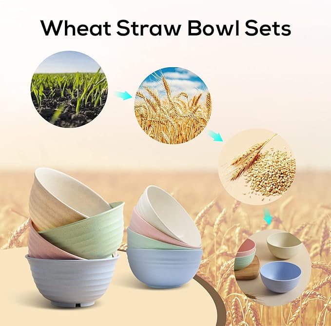 Numkey 26 oz Set Of 4 Salad bowls Small wheat straw bowls for kitchen Soup bowls Breakfast cereal bowl Unbreakable Lightweight DishwasherMicrowave safe BPA Free (Beige)