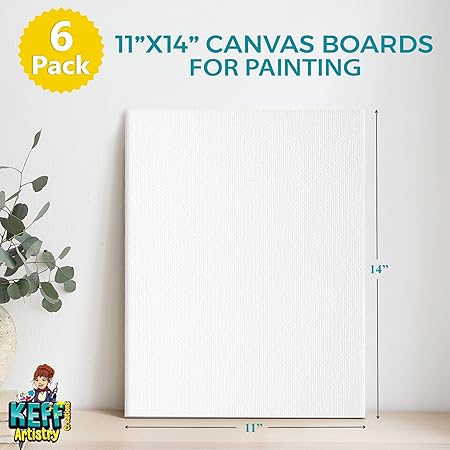KEFF Canvas Boards for Painting - 11x14 6-Pack Art Paint Canvases - Bulk Canvas Panels Set - 100 Cotton Primed Painting Supplies for Acrylic, Oil, Watercolor  Tempera