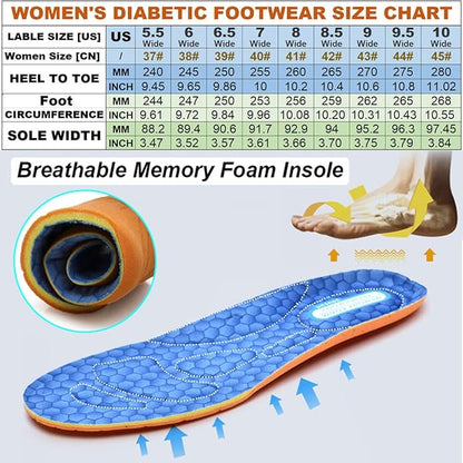WLESVAGO Women's Wide Width Diabetic Edema Shoes with Fully Adjustable Closures Easy OnOff, Air Cushion Walking Sneakers for Elderly Swollen Feet Outdoor