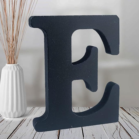 AOCEAN 6 inch Black Wood Letters Unfinished Wood Letters for Wall Decor Decorative Standing Letters Slices Sign Board Decoration for Craft Home Party Projects (E)