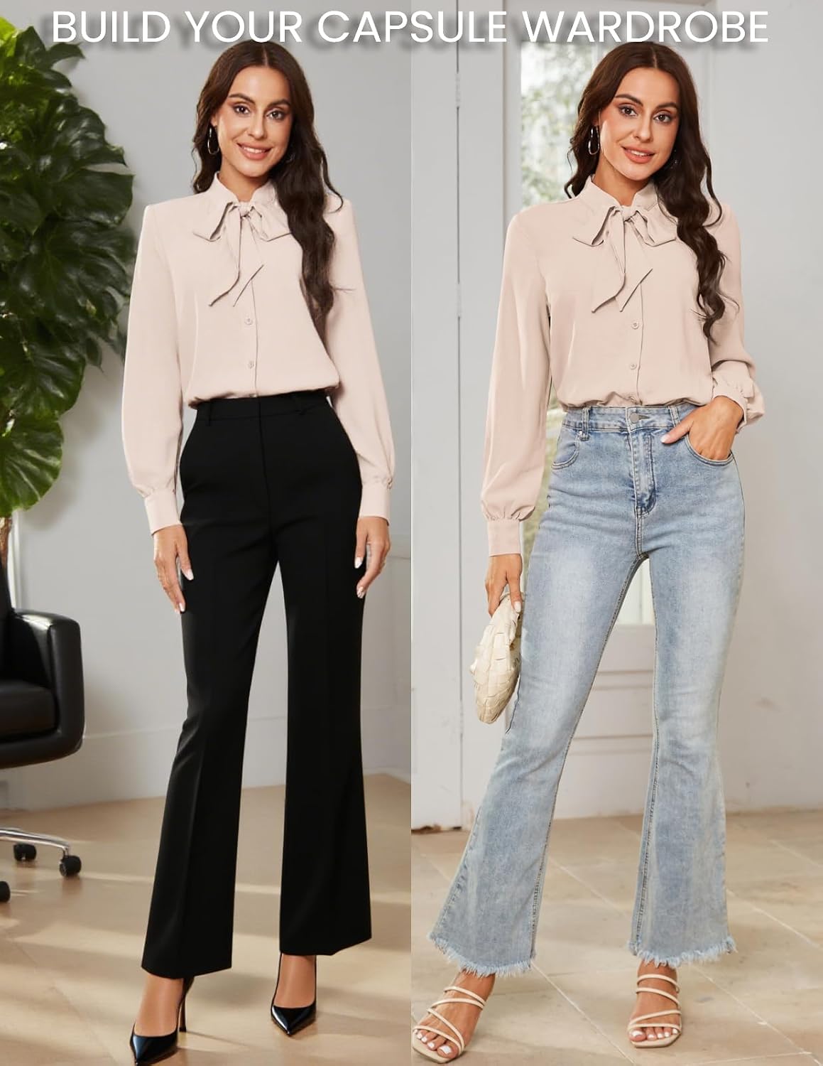 Kate Kasin Women Bow Tie Neck Blouse, Button Down Long Sleeve Bodysuits Top | Business Casual Outfits Dressy, Fall Professional Clothes, Work Office Interview Attire, Collared Body Suits Shirt