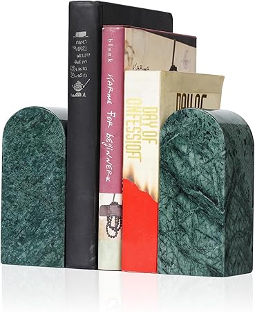 Koville Indian Natural Marble Bookends for Shelves, Decorative Book Ends, 7lbs Heavy-Duty Marble Book Holders, Bookshelf Apartment Decor for Normal BooksCDVideo Games(Indian Green)