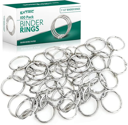 Loose Leaf Binder Rings 1 12 Inch, Metal Book Rings for Index Cards 100 Pack, Heavy Duty Nickel Plated Great for Flashcards, Home, School and Office