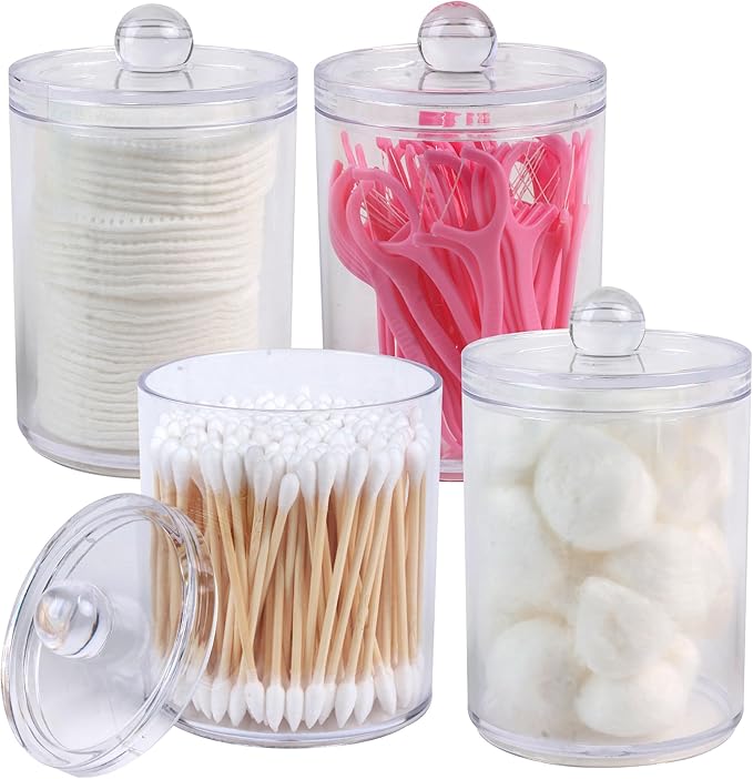 1 Pack Acrylic Qtip Holder Dispenser,Bathroom Canisters Apothecary Jar Set, Vanity Makeup Storage Organizer Set, 12 oz