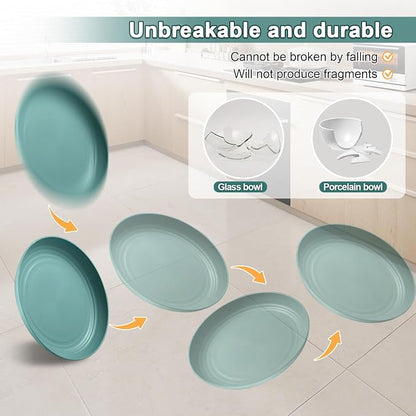 HEYCOME 12 Pcs Unbreakable Deep Dinner Plates Set, 9 inch Reusable Plastic Wheat Straw Plates, Microwave and Dishwasher Safe Plate for Kitchen, Lightweight Plate for Dessert, BPA Free, 4 Colors