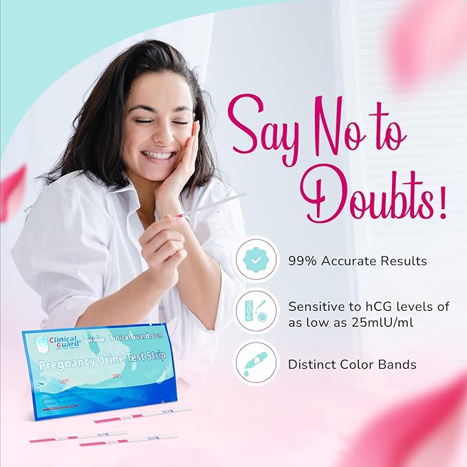 Clinical Guard 25 Pregnancy Tests Early Detection Strips - FSA HSA Eligible - Sensitive & Accurate Measurement Within 5 mins -Pregnancy Test Strips for Women - HCG Test Strip Kit- Pruebas De Embarazo