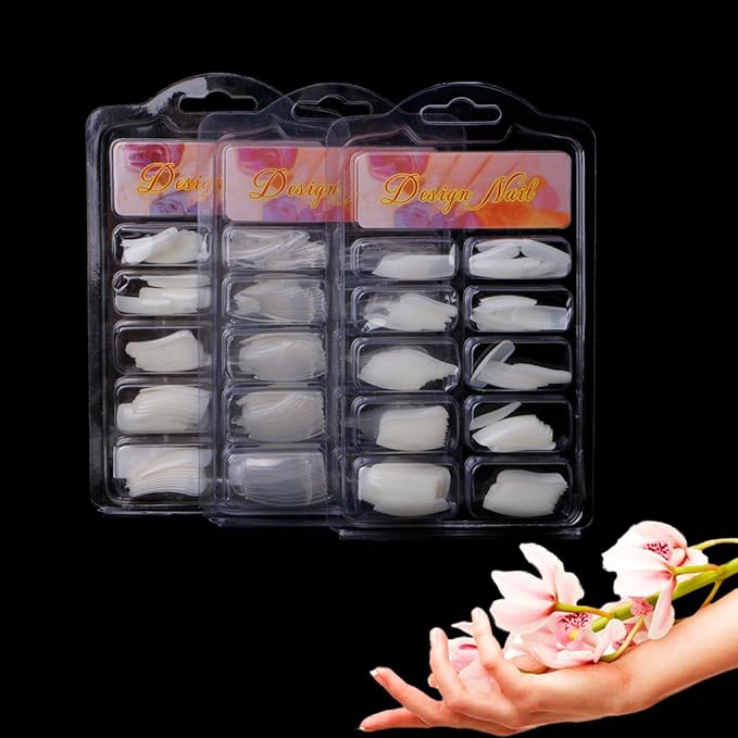 100Pcs NaturalClear French Acrylic False Nail Art Fingernail FullHalf Tips Box Sticker