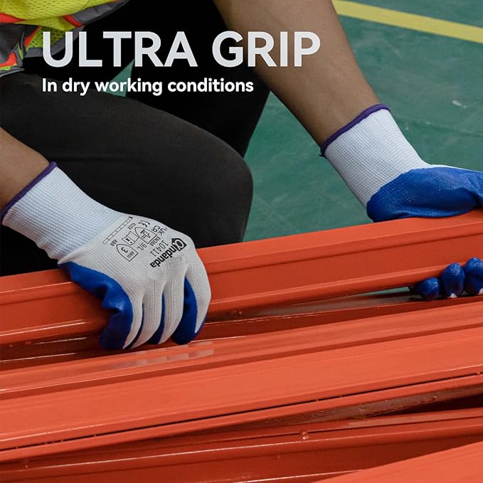 ANDANDA Safety Work Gloves, Seamless Knit Work Glove with Nitrile Rubber Coated on Palm  Fingers for Men  Women, Garden