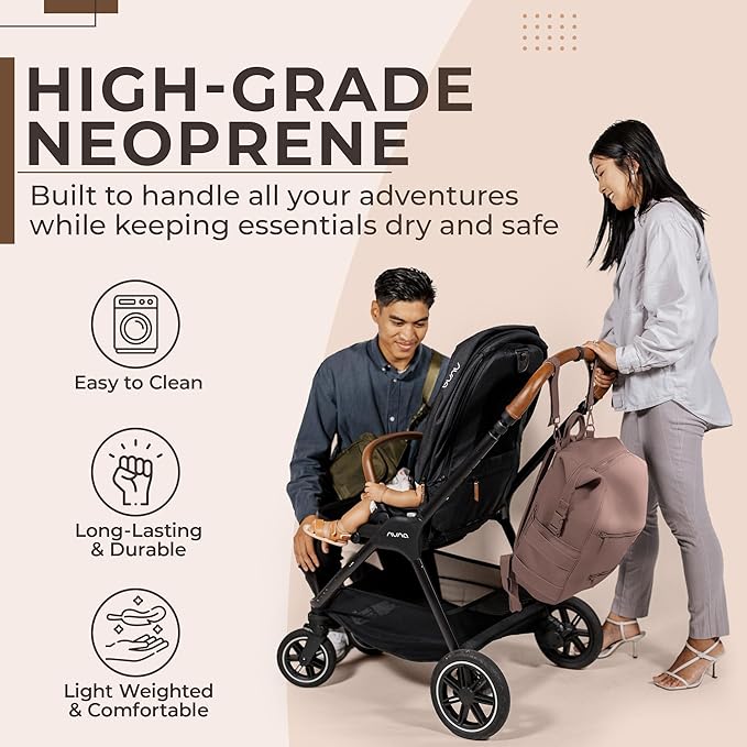 Neoprene Diaper Bag, Minimalist Backpack Diaper Bag with Pouch, Changing Pad, and Stroller Straps, Water Resistant and Lightweight Baby Girl Diaper Bag, Diaper Bag Backpack, Mauve