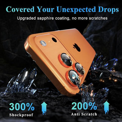 YWXTW Camera Lens Protector for iPhone 16 Pro/iPhone 16 Pro Max, [1 Step Installation Tray] Tempered Glass Screen Protector Metal Individual Camera Cover Accessories Case Friendly (Cosmic Orange-1Pack)