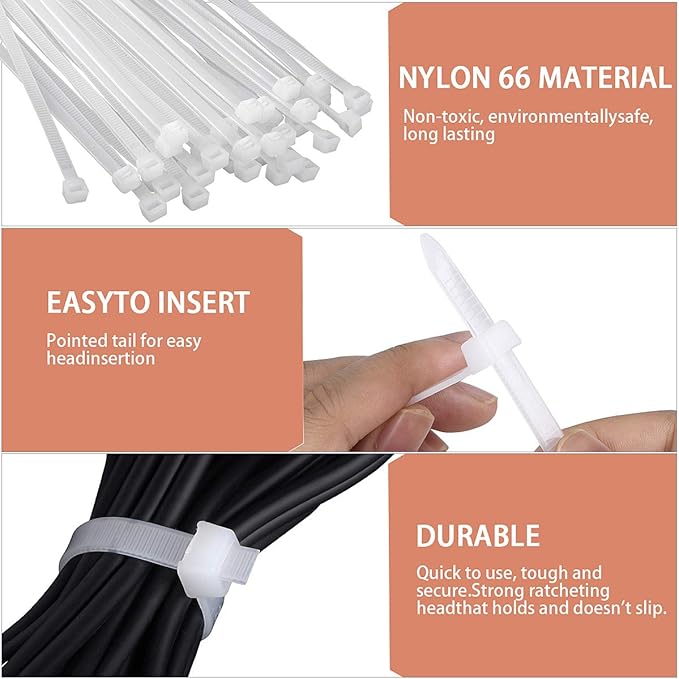 Zip Ties Heavy Duty Nylon Self-locking Wire Ties 30 Pack - White (24 Inch)
