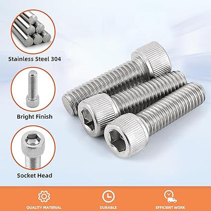 M6-1.0 x 70mm Socket Head Cap Screws Metric, Allen Socket Drive, Stainless Steel 18-8, Fully Threaded, Bright Finish, Machine Thread, 10 PCS