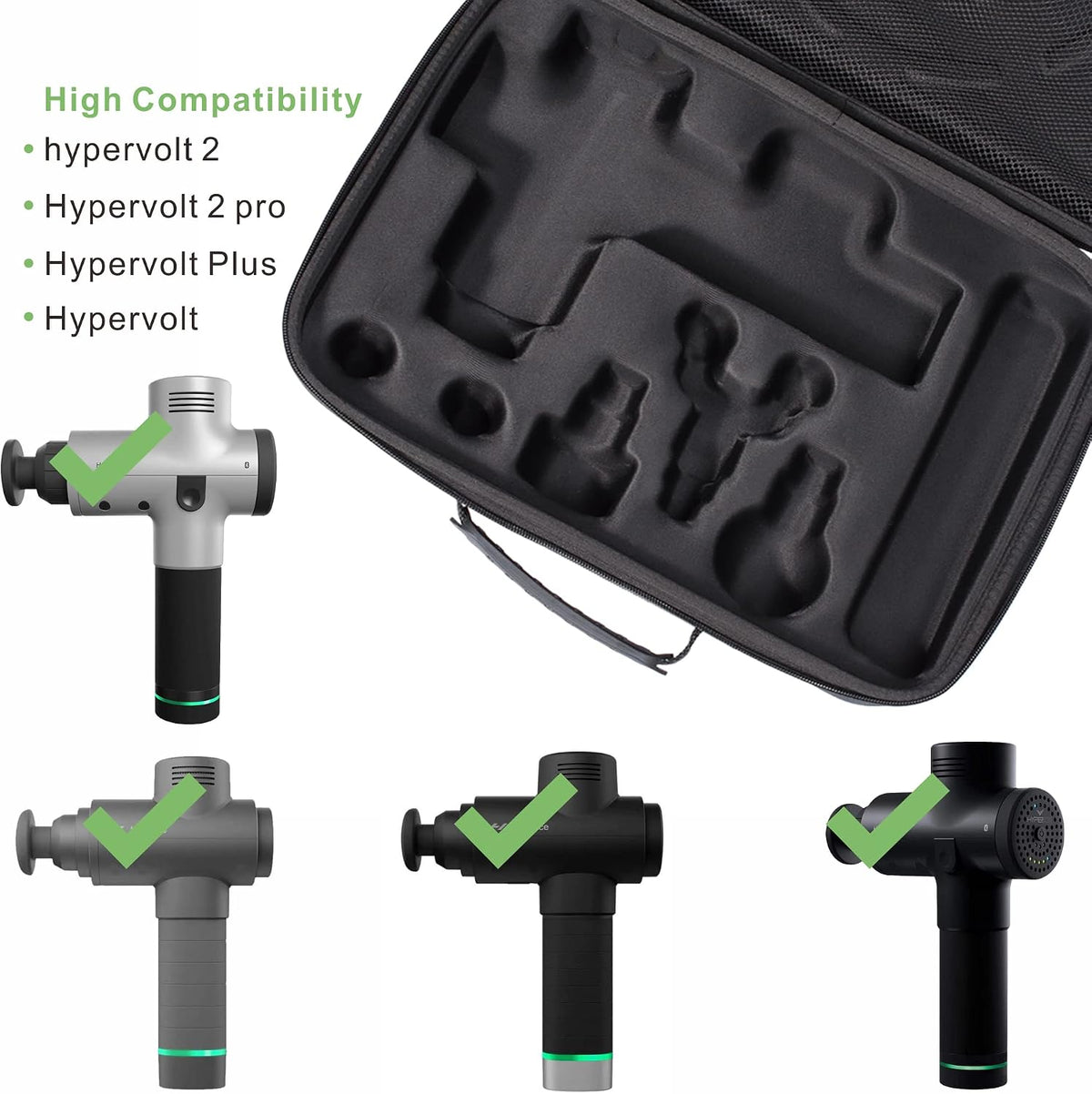BUBM Carrying Case Compatible with Hypervolt 2 Pro,Travel Storage Organizer compatible with Hypervolt Plus Hard Shell Bag Massage Gun Device Holder