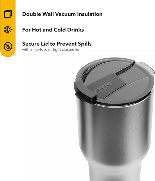 RTIC 40 oz Insulated Tumbler Stainless Steel Coffee Travel Mug with Lid, Spill Proof, Hot Beverage and Cold, Portable Thermal Cup for Car, Camping