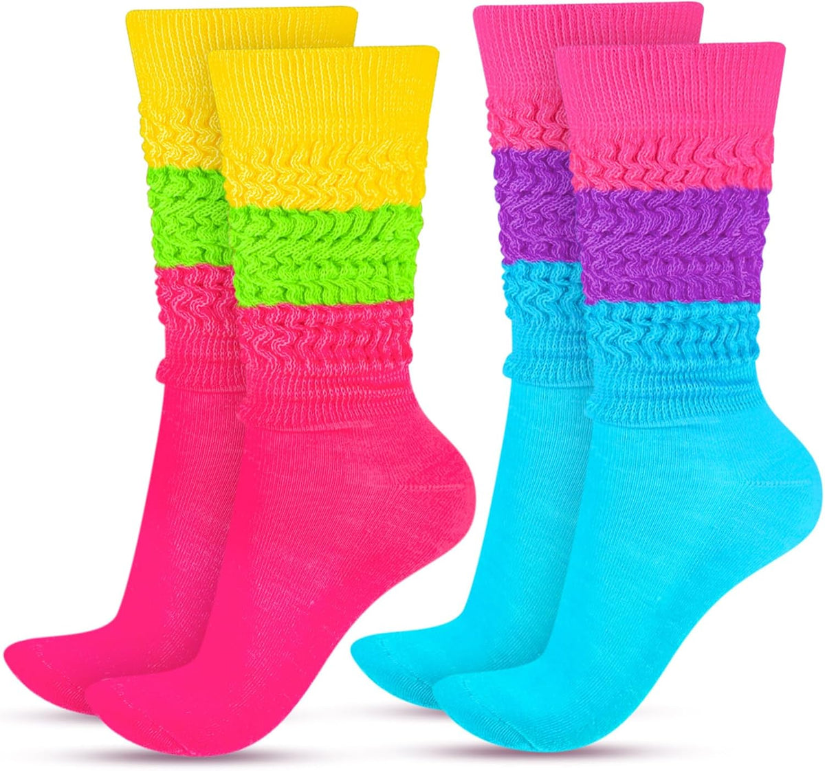 JenPen 2 Pairs 80s 90s Neon Slouch Socks for Women Valentine Galentine's Day Soft Scrunch Socks Gift Extra Long Size 9 to 10