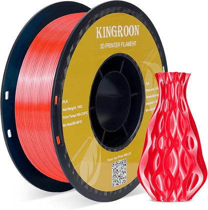 Kingroon Silk PLA 3D Printer Filament, Dimensional Accuracy - 0.03 mm, 1 kg Spool(2.2lbs), PLA Shiny Filament 1.75 mm (Red)