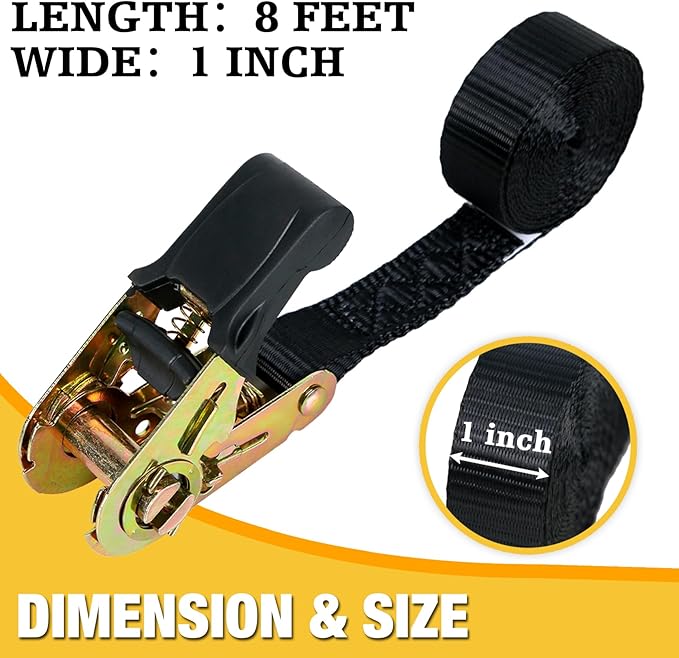 Endless Ratchet Tie Down Straps 2 Pack 1 Inch x 8 Ft Heavy Duty Ratcheting Securing Strap Cargo Ropes for Motorcycles, Trailer, Kayak