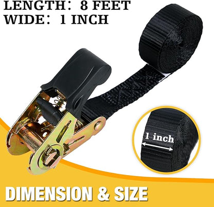 Endless Ratchet Tie Down Straps 2 Pack 1 Inch x 8 Ft Heavy Duty Ratcheting Securing Strap Cargo Ropes for Motorcycles, Trailer, Kayak