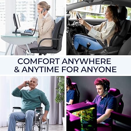 Seat Cushion  Lumbar Support Pillow: Memory Foam Chair Pad Back Cushion for Office Chair Car Seat Wheelchair Travel, Reduce Tailbone Pressure and Improve Comfort, Orthopedic Sciatica Hip Pain Relief