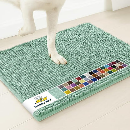 Muddy Mat® | Super Absorbent Door Mat Indoor, Microfiber Quick Dry Chenille Entryway Rug, Non-Slip Front Door Mat, Indoor Mats for Entryway, Machine Washable Pet Rug, Seafoam Green 30"x19"
