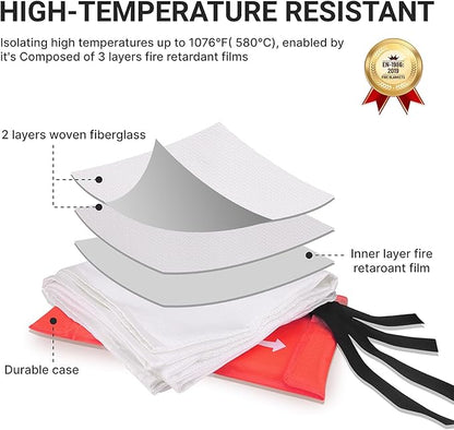 Lancryen 2025 Emergency Fire Blanket, Fire Extinguisher Blanket, Fire Suppression Fabric Flame Retardant Towel Flame Safety Cloth for Home, Kitchen, School, Grill, Car, Office, Warehouse(40 x 40)
