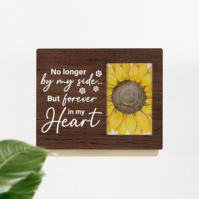 HOIJAUMAI Dog Memorial Gifts for Loss of Dog, Pet Remembrance Gifts, No Longer By My Side But Forever in My Heart Wood Picture Frame, Tabletop and Wall Mounting, Display Photo 4x6 Inch