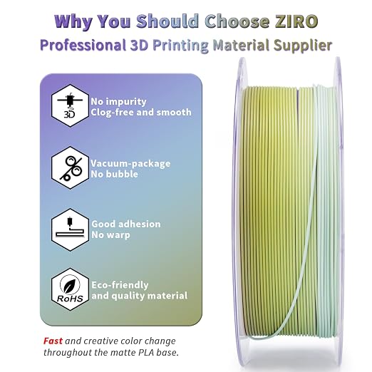 ZIRO Fast Gradient PLA, Multi Colors 3D Printer Filament, Dawn Whisper