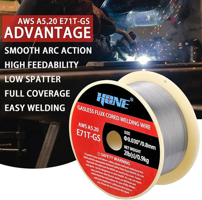 HONE Flux Core Wire .030, 2-Pound AWS E71T-GS .030 Diameter Low Splatter Gasless Flux Core Welding Wire .030 with Strong ABS Plastic Spool, 030 Flux Core Welding Wire Match MIG Welding Equipment.